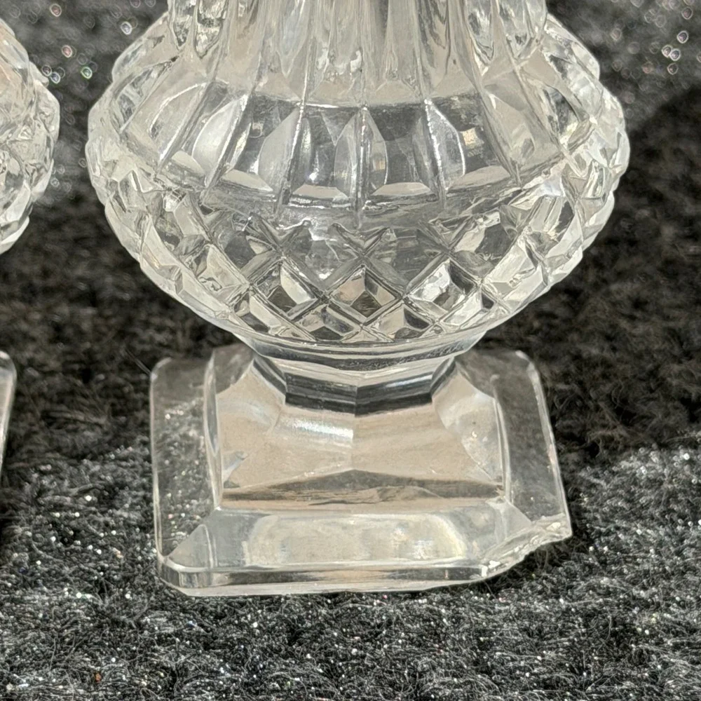 Bohemia Crystal Glass Salt and Pepper Shakers Set Vintage Diamond Cut Clear Read